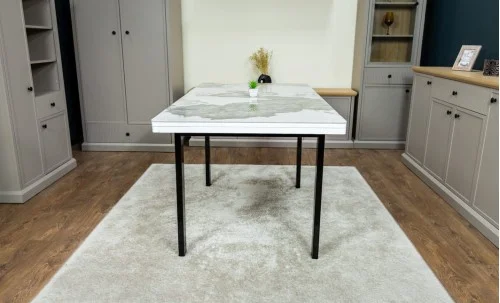 Masă Extensibilă Blat Ceramic Alb-Cappuccino KJT416 / DT018