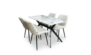 Set Masă Living cu 4 Scaune KJD6317 Bej