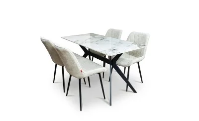 Set Masă Living cu 4 Scaune KJD6317 Bej