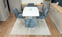 Set Masă Living Extensibilă KJT380 Blat Lucios Alb cu 4 Scaune Rotative DCM0104CS Gri 7