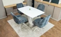 Set Masă Living Extensibilă KJT380 Blat Lucios Alb cu 4 Scaune Rotative DCM0104CS Gri 1