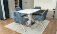Set Masă Living Extensibilă KJT380 Blat Lucios Alb cu 4 Scaune Rotative DCM0104CS Gri 3