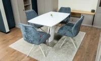Set Masă Living Extensibilă KJT380 Blat Lucios Alb cu 4 Scaune Rotative DCM0104CS Gri 4