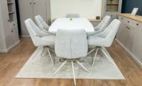 Set Masă Living Extensibilă KJT380 Blat Lucios Alb cu 6 Scaune Rotative DCM0108CS Gri Deschis 6