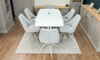 Set Masă Living Extensibilă KJT380 Blat Lucios Alb cu 6 Scaune Rotative DCM0108CS Gri Deschis 7