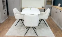 Set Masă Living Extensibilă KJT380 Blat Lucios Alb cu 4 Scaune DCM0112AS Bej 6
