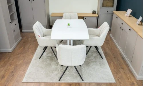 Set Masă Living Extensibilă KJT380 Blat Lucios Alb cu 4 Scaune DCM0112AS Bej
