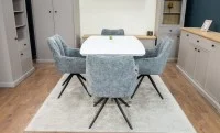 Set Masă Living Extensibilă KJT380 Blat Lucios Alb cu 4 Scaune Rotative DCM0112 Gri 6