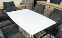 Set Masă Living Extensibilă KJT380 Blat Lucios Alb cu 6 Scaune Rotative DCM0601AS Gri Închis 8