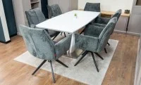 Set Masă Living Extensibilă KJT380 Blat Lucios Alb cu 6 Scaune Rotative DCM0601AS Gri Închis 6