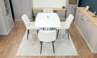 Set Masă Living Extensibilă KJT380 Blat Lucios Alb cu 4 Scaune Tapițate KJC0357 Bej 7