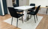 Set Masă Living Extensibilă KJT380 Blat Lucios Alb cu 4 Scaune Tapițate KJC176 Negre 3