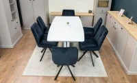 Set Masă Living Extensibilă KJT380 Blat Lucios Alb cu 6 Scaune Rotative KJC356 Negre 8