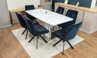 Set Masă Living Extensibilă KJT380 Blat Lucios Alb cu 6 Scaune Rotative KJC356 Negre 10