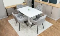 Set Masă Living Extensibilă KJT380 Blat Lucios Alb cu 4 Scaune KJC38 Gri