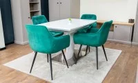 Set Masă Living Extensibilă KJT380 Blat Lucios Alb cu 4 Scaune KJC38 Verzi 3