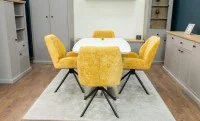 Set Masă Living Extensibilă KJT380 Blat Lucios Alb cu 4 Scaune Tapițate KJC4347 Galbene 6