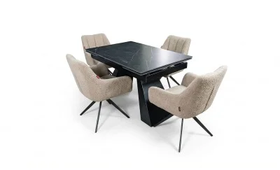 Set Masă Living Extensibilă KJT416 Neagră cu 4 Scaune DCM0112AS Bej