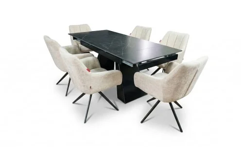 Set Masă Living Extensibilă KJT416 Neagră cu 6 Scaune DCM0112AS Bej