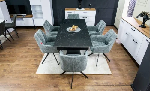 Set Masă Living Extensibilă KJT416 Neagră cu 6 Scaune DCM0112AS Gri