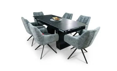 Set Masă Living Extensibilă KJT416 Neagră cu 6 Scaune DCM0112AS Gri