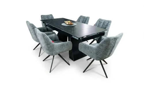 Set Masă Living Extensibilă KJT416 Neagră cu 6 Scaune DCM0112AS Gri