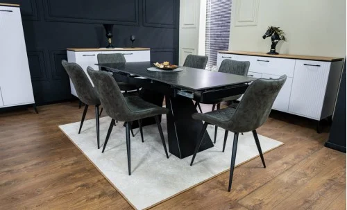 Set Masă Living Extensibilă KJT416 Neagră cu 6 Scaune J262-L Gri