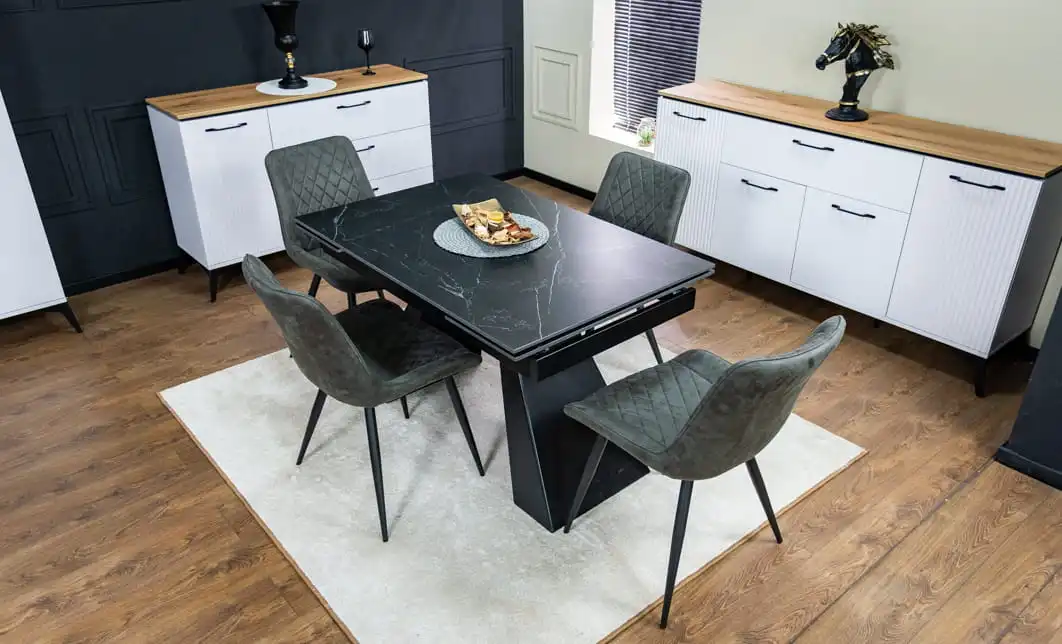 Set Masă Living Extensibilă KJT416 Neagră cu 4 Scaune J262-L Gri 1