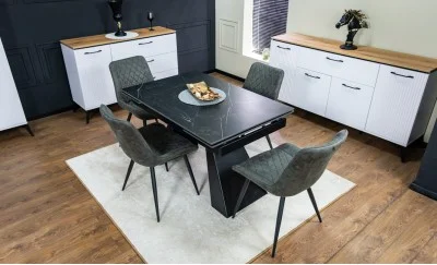 Set Masă Living Extensibilă KJT416 Neagră cu 4 Scaune J262-L Gri