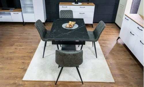 Set Masă Living Extensibilă KJT416 Neagră cu 4 Scaune J262-L Gri
