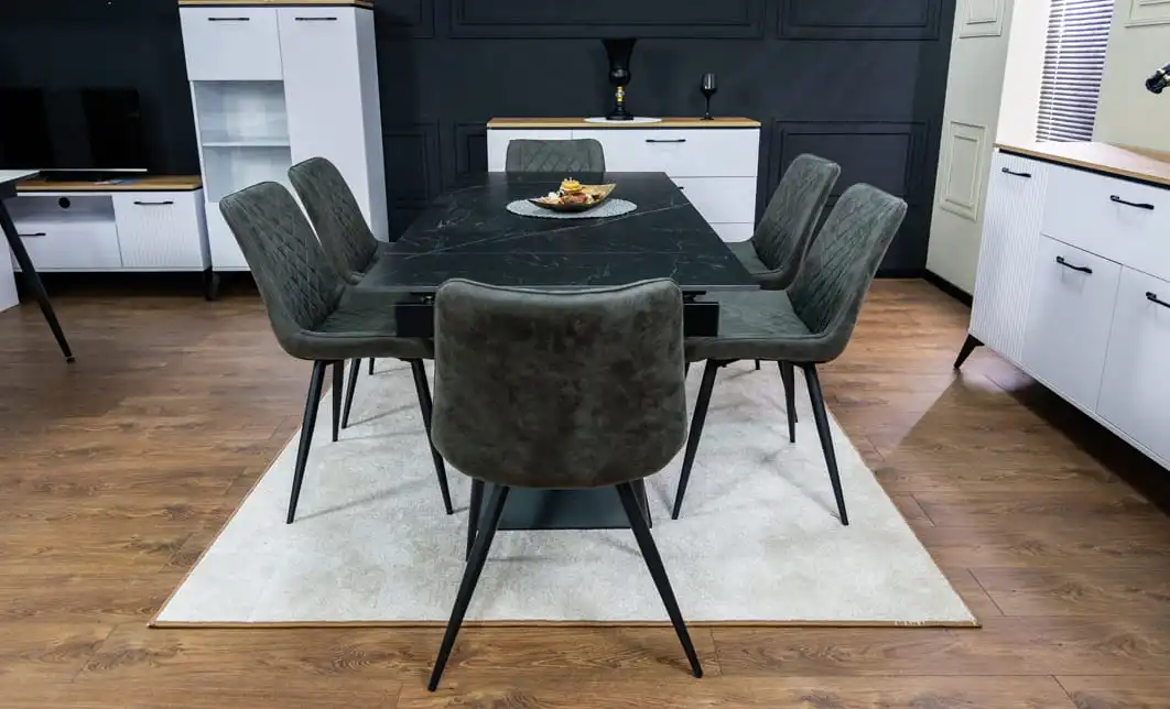 Set Masă Living Extensibilă KJT416 Neagră cu 6 Scaune J262-L Gri 2