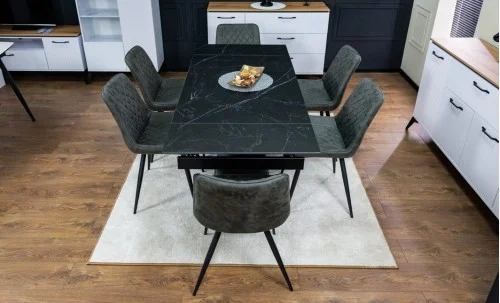 Set Masă Living Extensibilă KJT416 Neagră cu 6 Scaune J262-L Gri