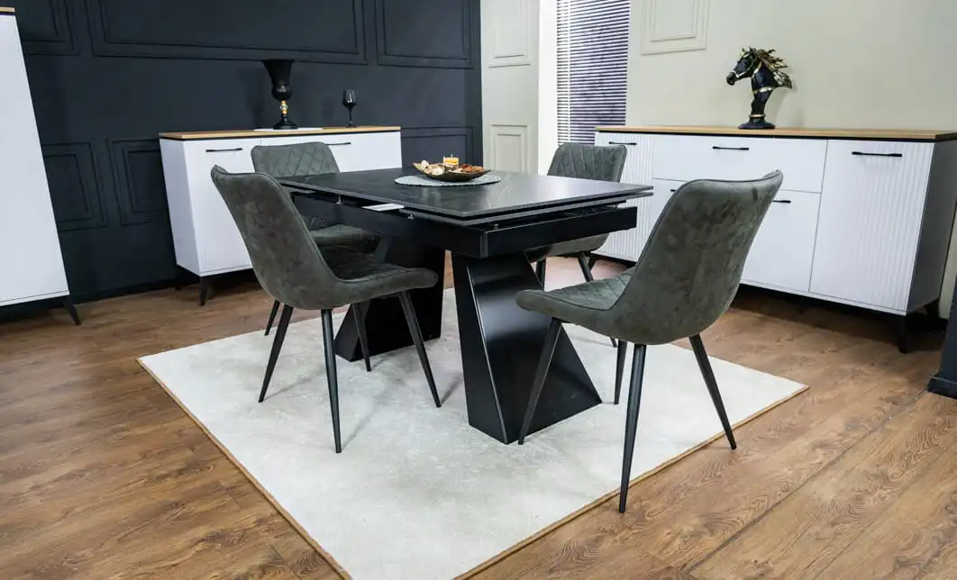 Set Masă Living Extensibilă KJT416 Neagră cu 4 Scaune J262-L Gri 2