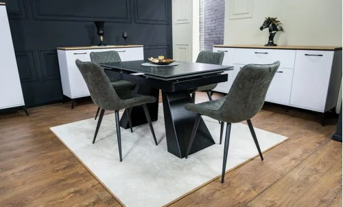 Set Masă Living Extensibilă KJT416 Neagră cu 4 Scaune J262-L Gri