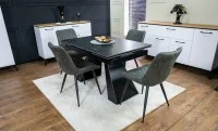 Set Masă Living Extensibilă KJT416 Neagră cu 4 Scaune J262-L Gri