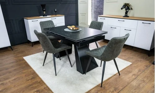 Set Masă Living Extensibilă KJT416 Neagră cu 4 Scaune J262-L Gri