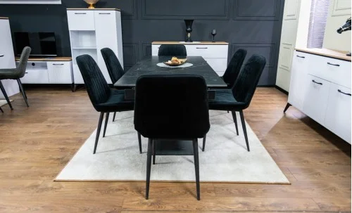 Set Masă Living Extensibilă KJT416 Neagră cu 6 Scaune KJC176 Negre