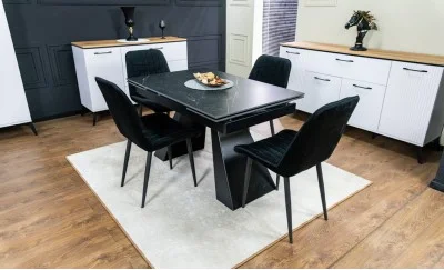 Set Masă Living Extensibilă KJT416 Neagră cu 4 Scaune KJC176 Negre
