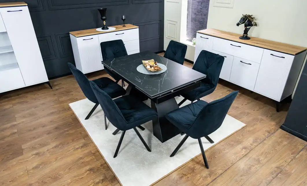 Set Masă Living Extensibilă KJT416 Neagră cu 6 Scaune KJC356 Negre 2