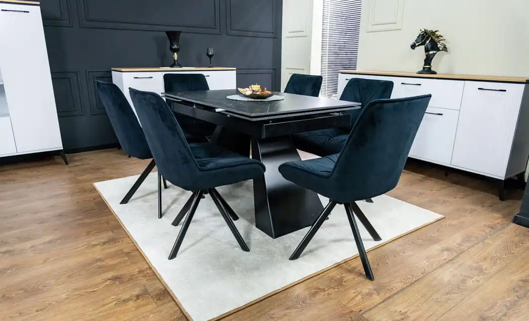 Set Masă Living Extensibilă KJT416 Neagră cu 6 Scaune KJC356 Negre 3