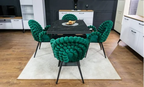 Set Masă Living Extensibilă KJT416 Neagră cu 4 Scaune KJC376 Verzi