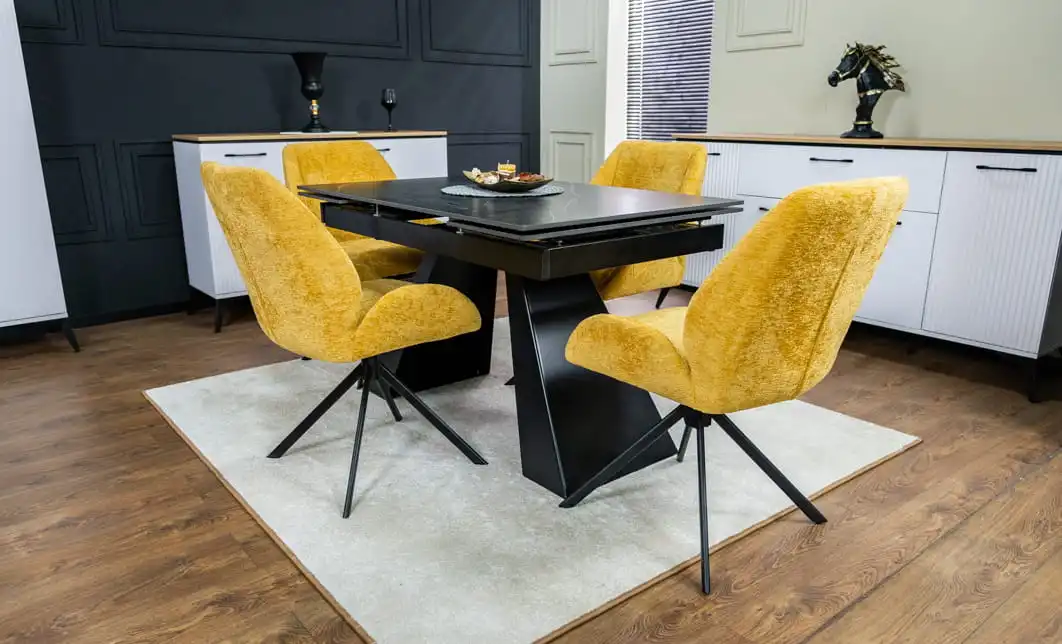 Set Masă Living Extensibilă KJT416 Neagră cu 4 Scaune KJC4347 Galbene 2
