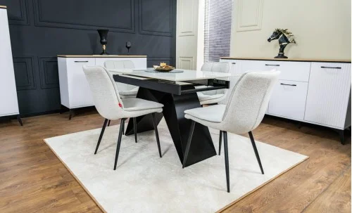 Set Masă Living Extensibilă KJT417 Albă cu 4 Scaune DCM2001AF Bej