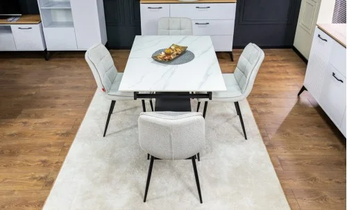 Set Masă Living Extensibilă KJT417 Albă cu 4 Scaune DCM2001AF Bej