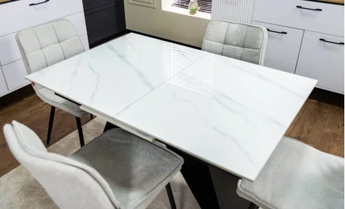Set Masă Living Extensibilă KJT417 Albă cu 4 Scaune DCM2001AF Bej