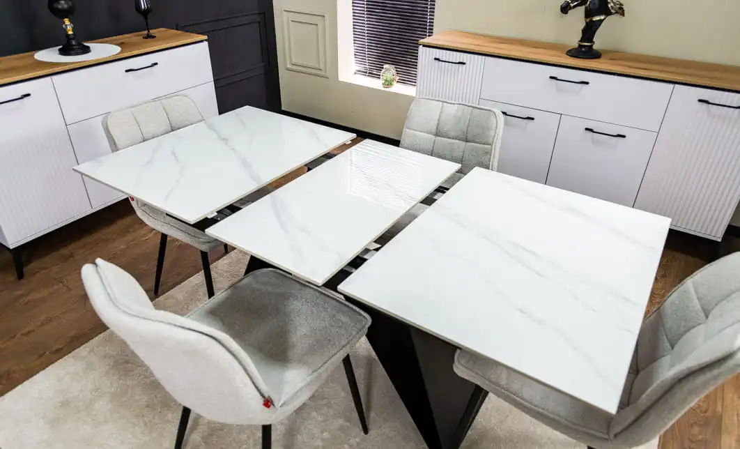 Set Masă Living Extensibilă KJT417 Albă cu 4 Scaune DCM2001AF Bej 5