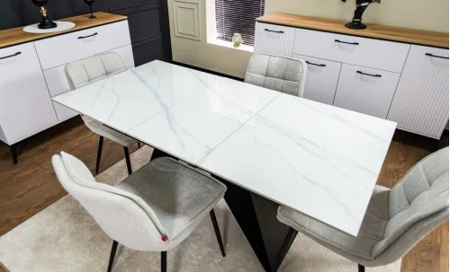 Set Masă Living Extensibilă KJT417 Albă cu 4 Scaune DCM2001AF Bej