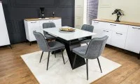 Set Masă Living Extensibilă KJT417 Albă cu 4 Scaune DCM2001AF Gri