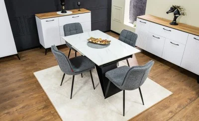 Set Masă Living Extensibilă KJT417 Albă cu 4 Scaune DCM2001AF Gri