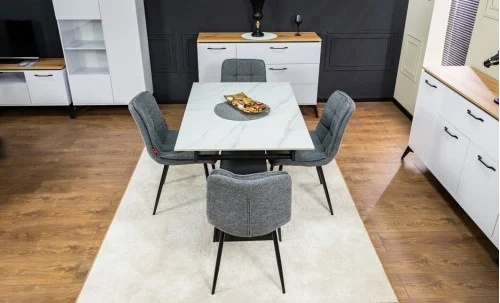 Set Masă Living Extensibilă KJT417 Albă cu 4 Scaune DCM2001AF Gri